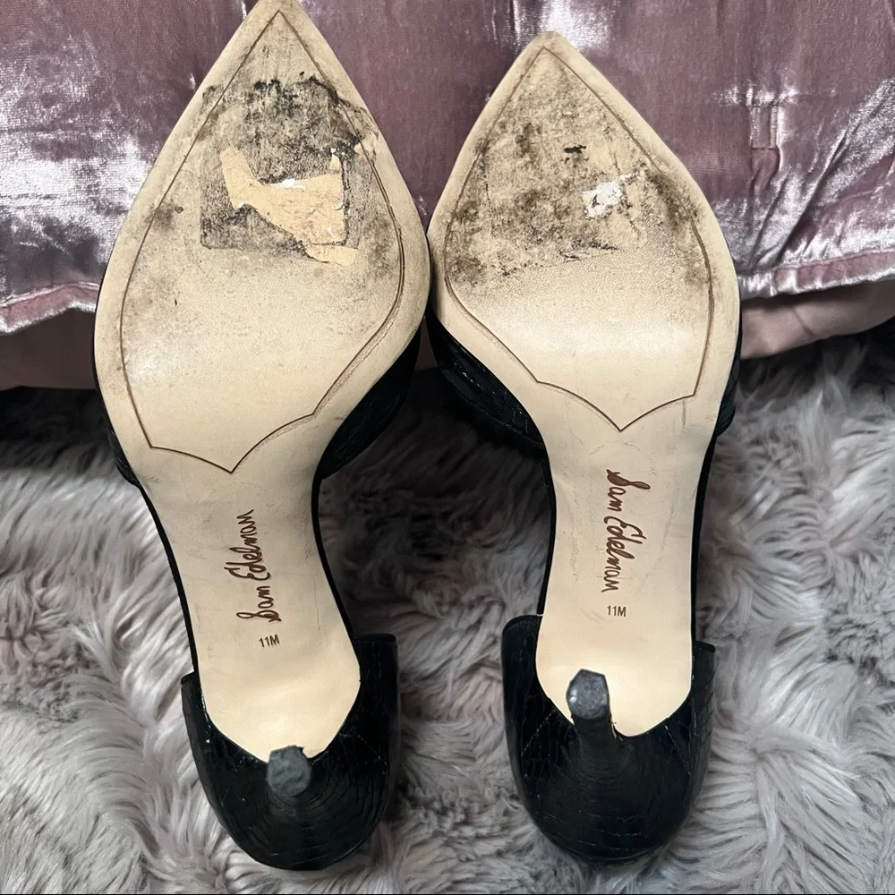 Sam Edelman Delilah Black Snakeskin D'Orsey Pointed Toe Pumps - Picture 2 of 4
